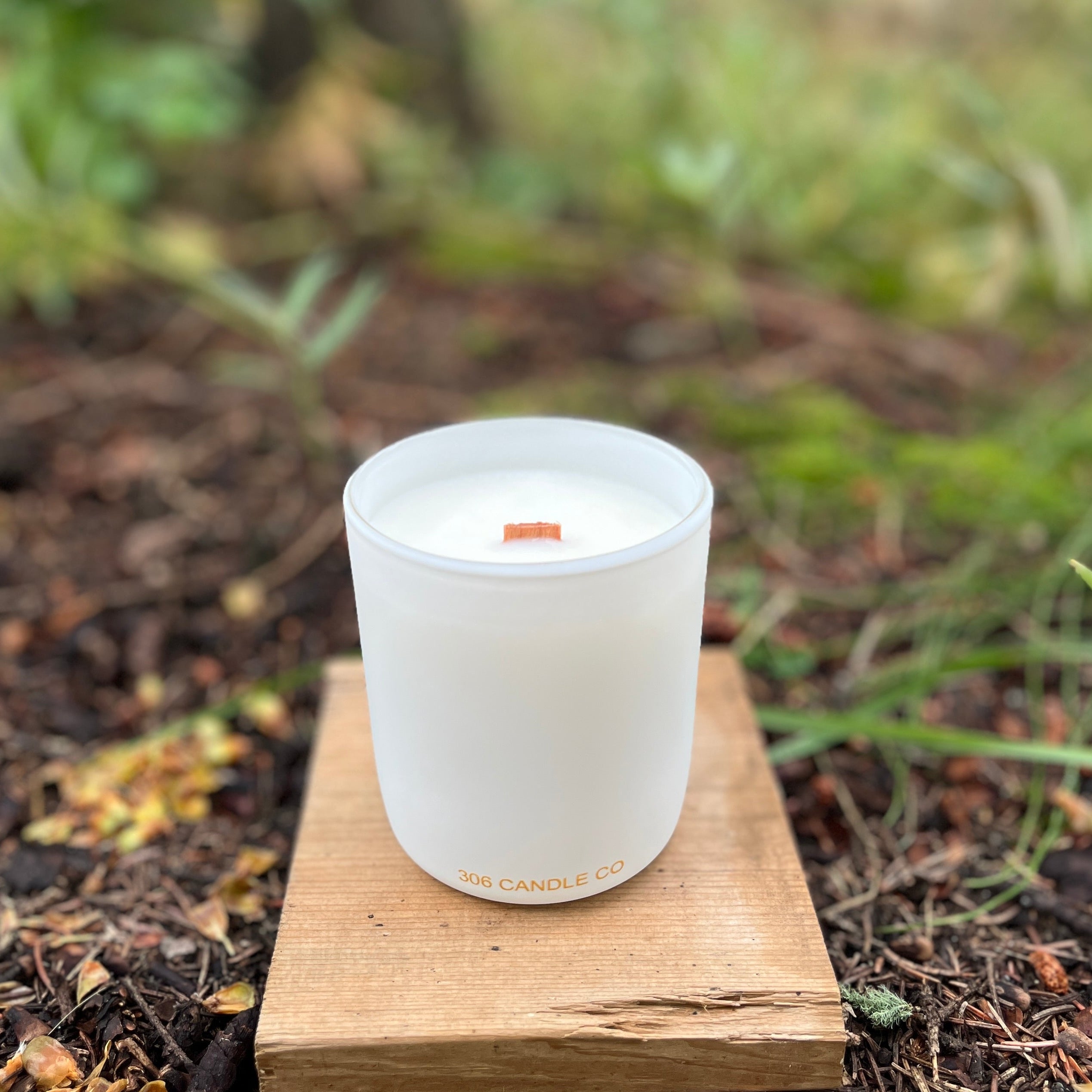 Into The Forest Candle - soy coconut wax, wood wick candle, made in Canada, white, brown, or black