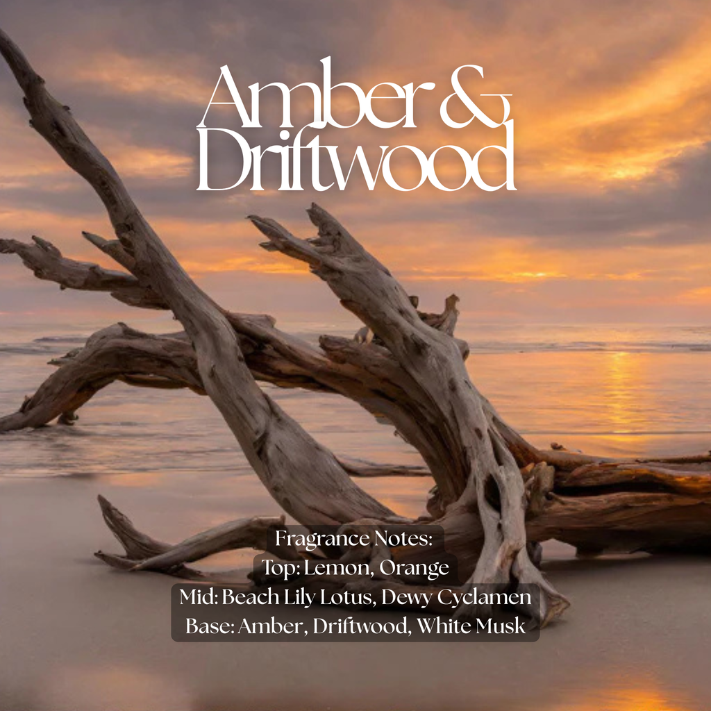 Amber & Driftwood Wax Melts - coconut soy wax, clean burning, made in Canada