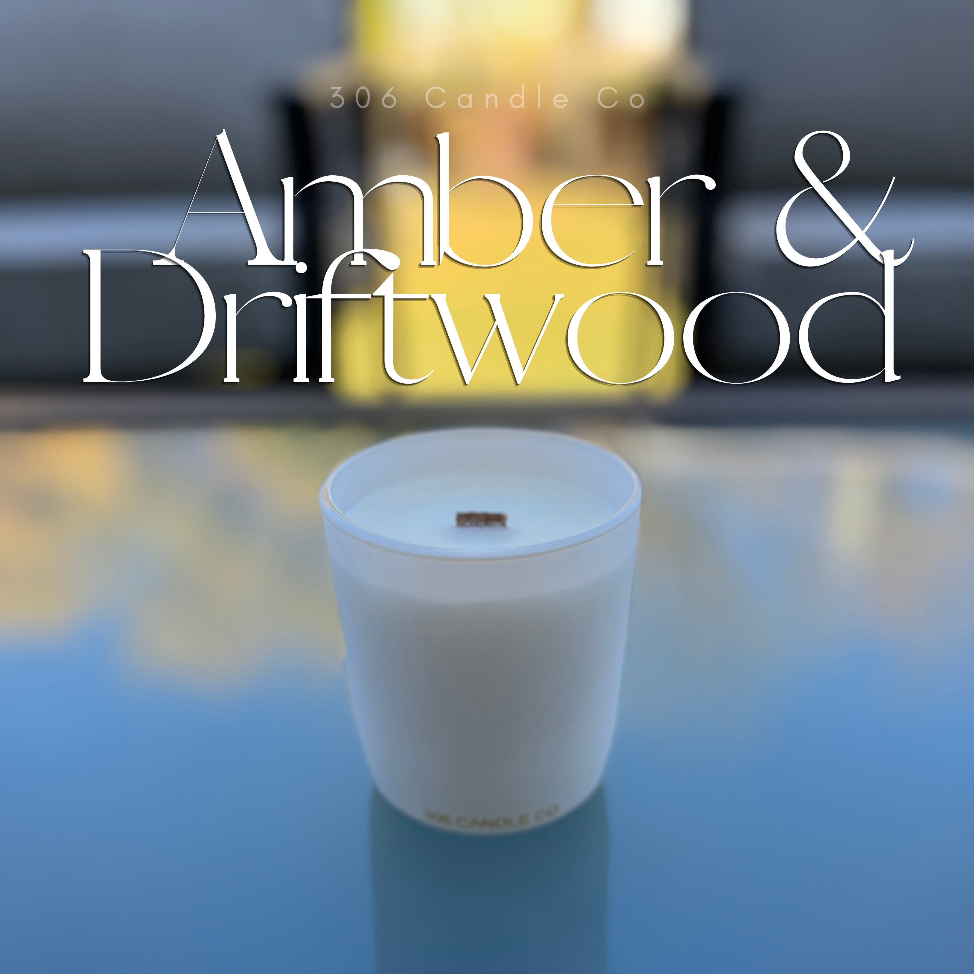 Amber & Driftwood Candle - soy coconut wax, wood wick candle, made in Canada, white, brown, or black