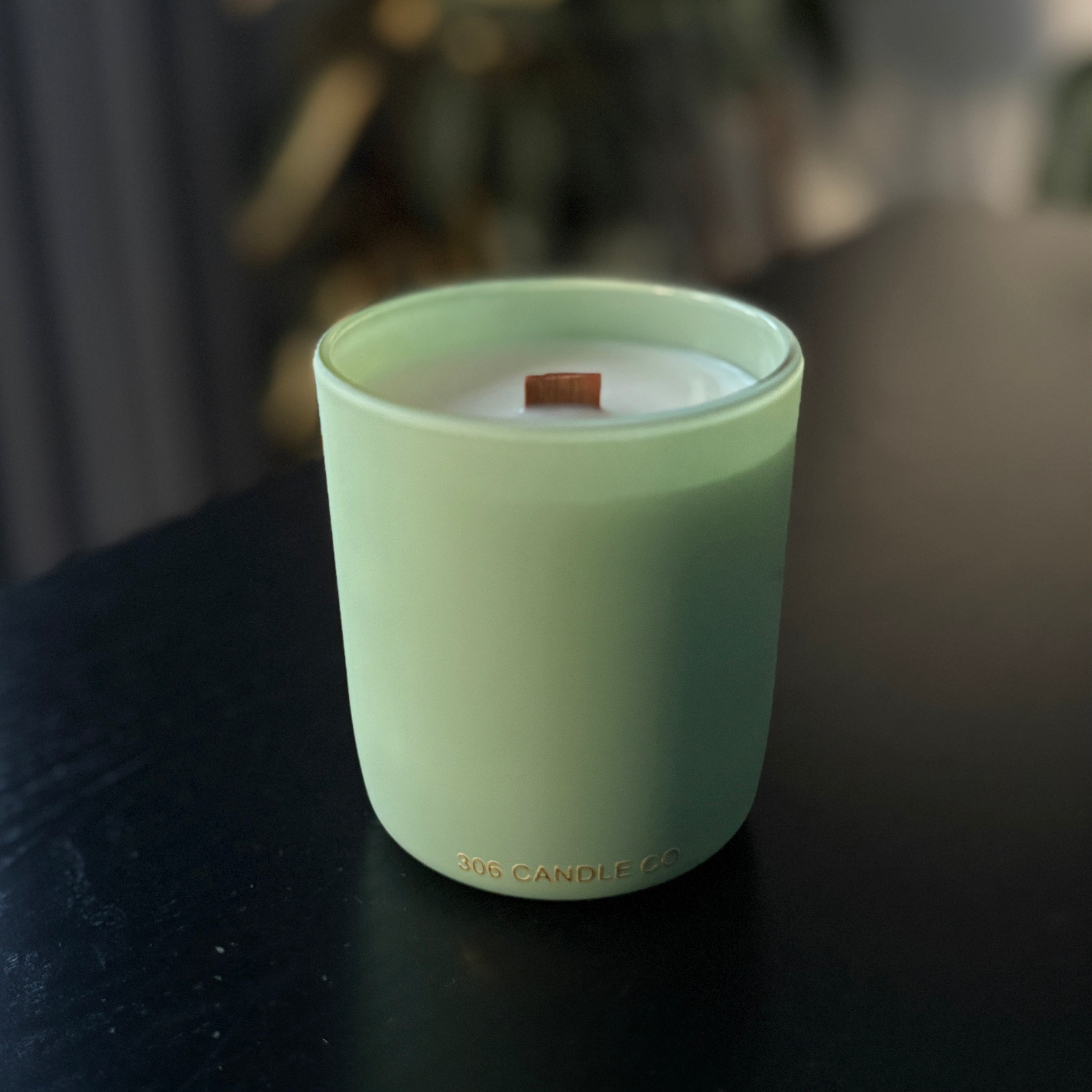 Mist & Meadows Candle - soy coconut wax, wood wick candle, made in Canada, sage green