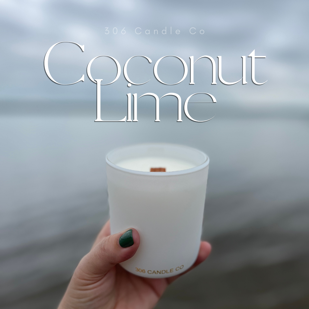 Coconut Lime Candle - soy coconut wax, wood wick candle, made in Canada, white, brown, or black