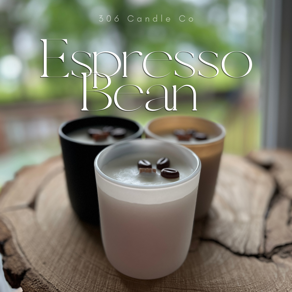 The Espresso Bean Candle - soy coconut wax, wood wick candle, made in Canada, white, brown, or black