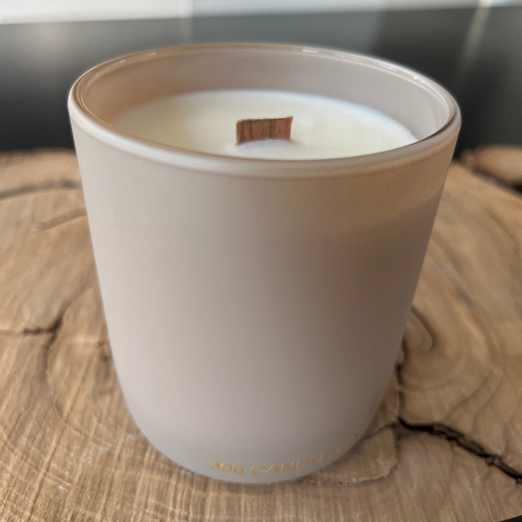 Vanilla & Emberwood - soy coconut wax, wood wick candle, made in Canada, white, brown, or black