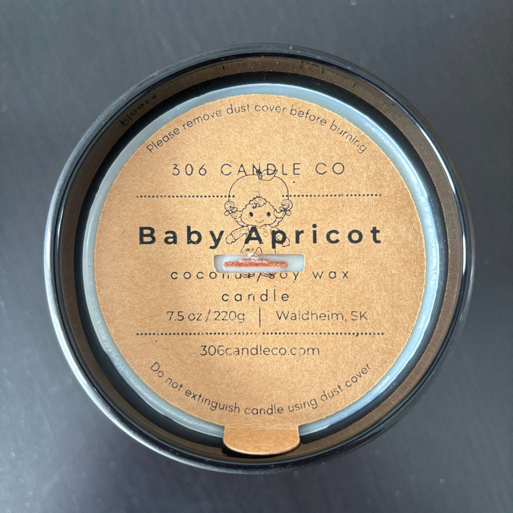 Baby Apricot Candle - soy coconut wax, wood wick candle, made in Canada, white, brown, or black