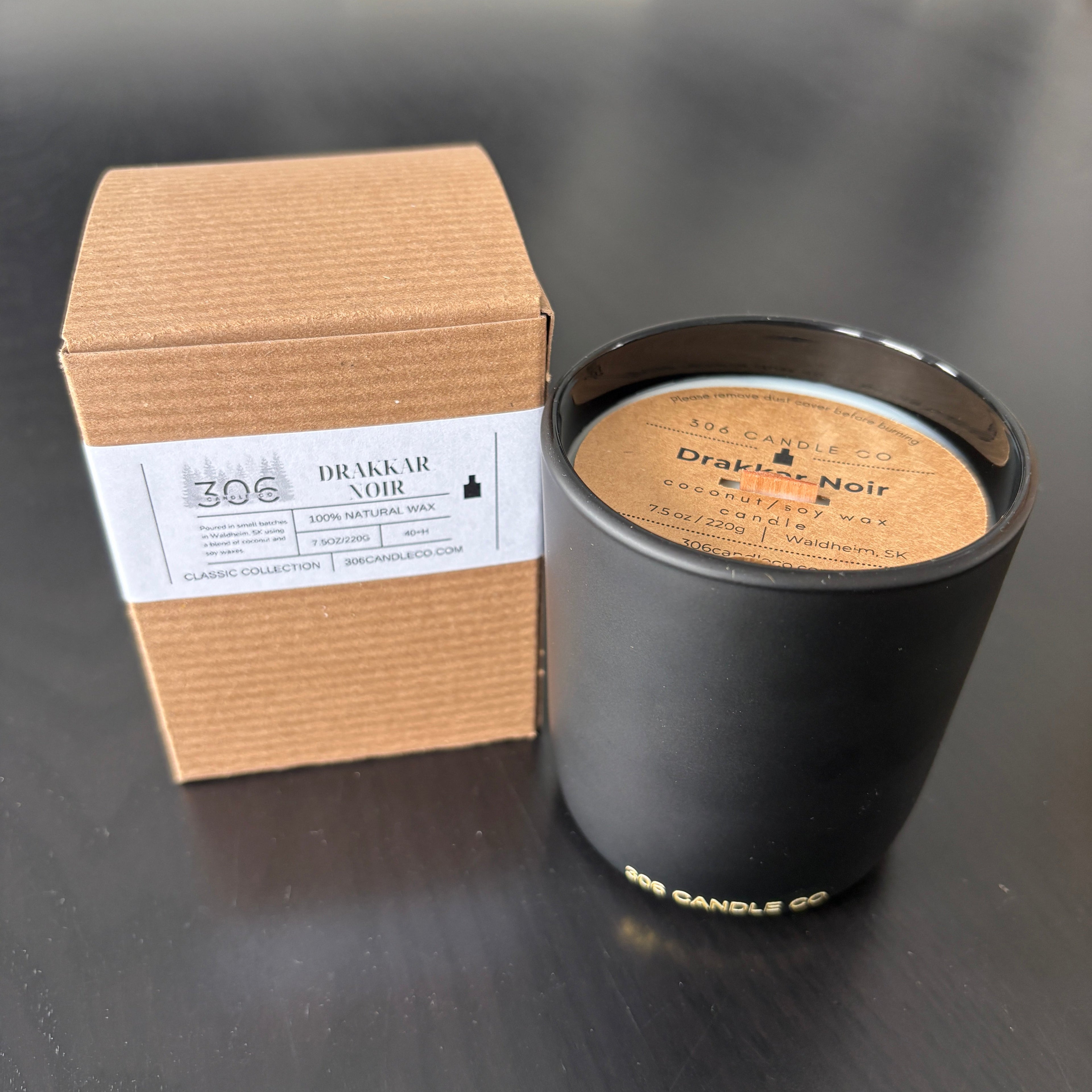 Drakkar Noir Candle - soy coconut wax, wood wick candle, made in Canada, black