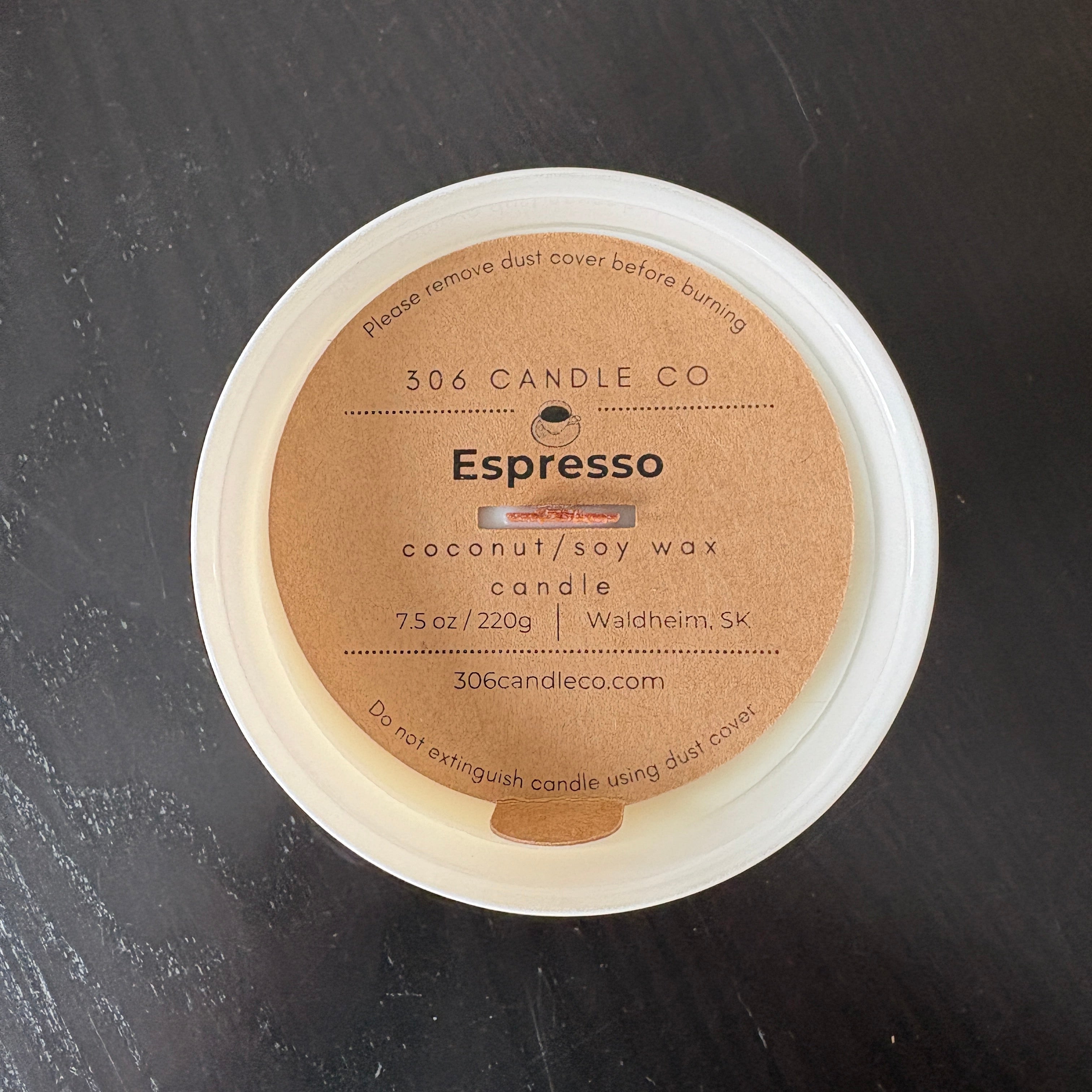 Espresso Candle - soy coconut wax, wood wick candle, made in Canada, white, brown, or black