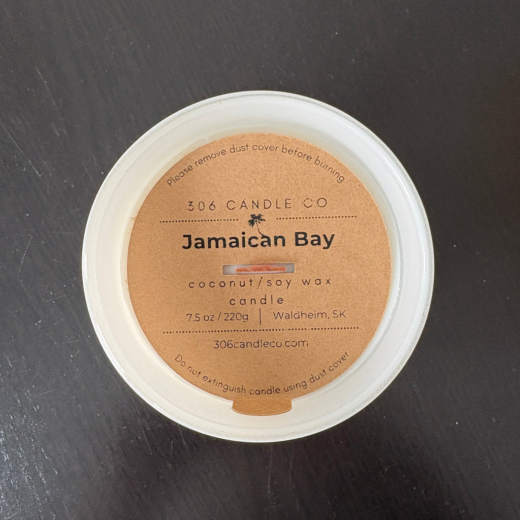 Jamaican Bay Candle - soy coconut wax, wood wick candle, made in Canada, white, brown, or black