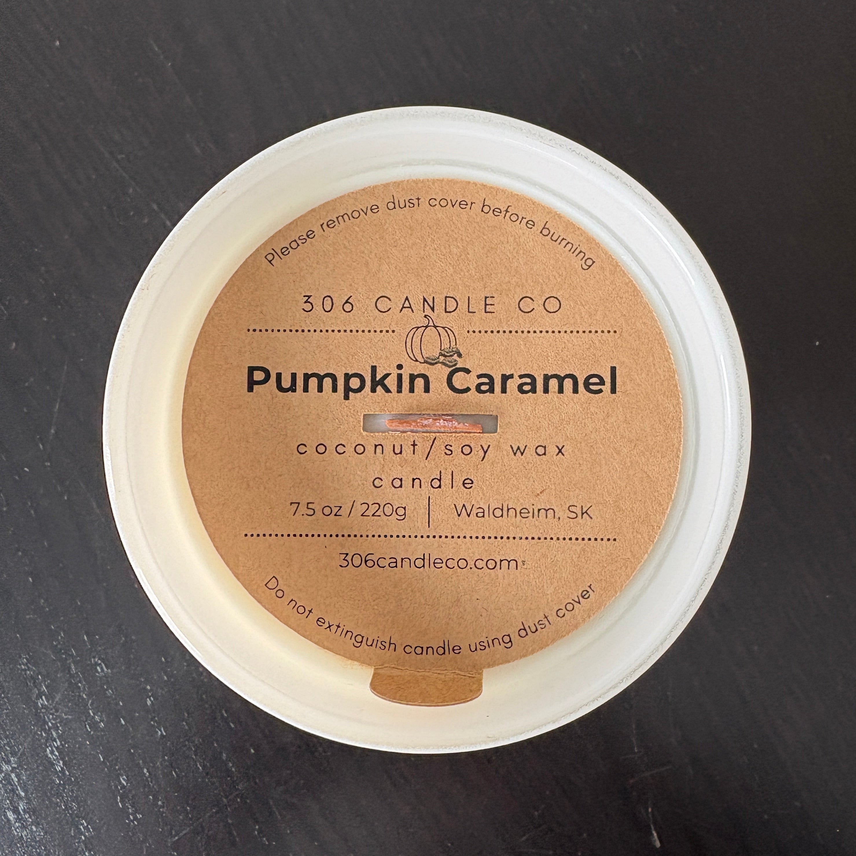 Pumpkin Caramel Candle - soy coconut wax, wood wick candle, made in Canada, white, brown, or black