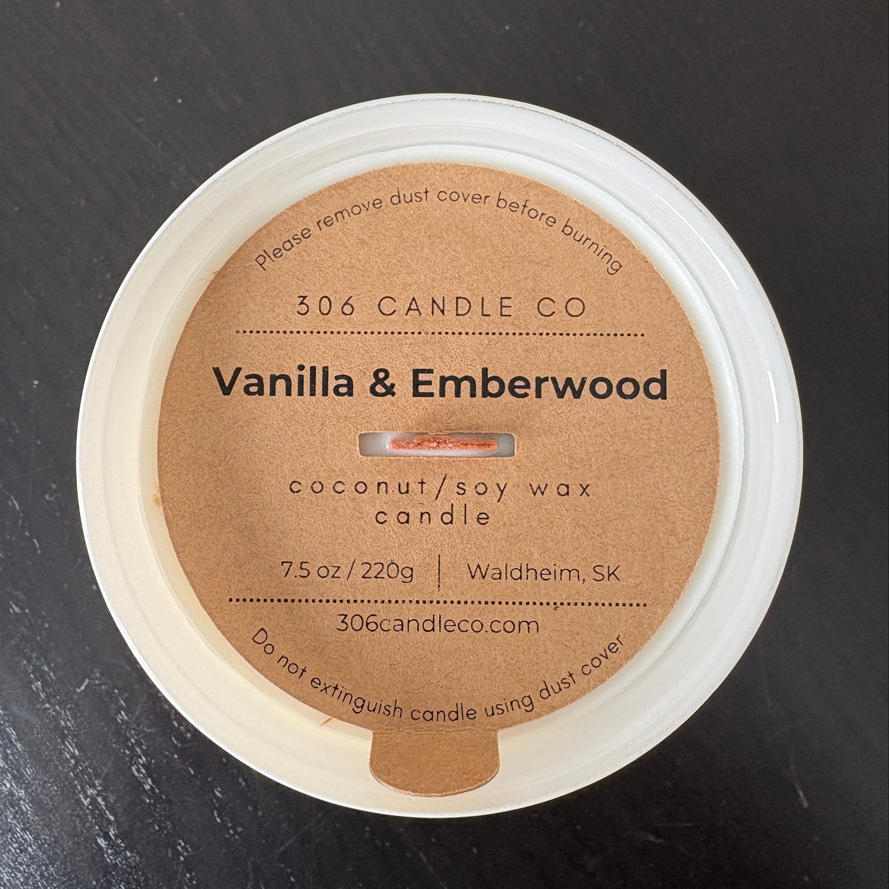 Vanilla & Emberwood - soy coconut wax, wood wick candle, made in Canada, white, brown, or black
