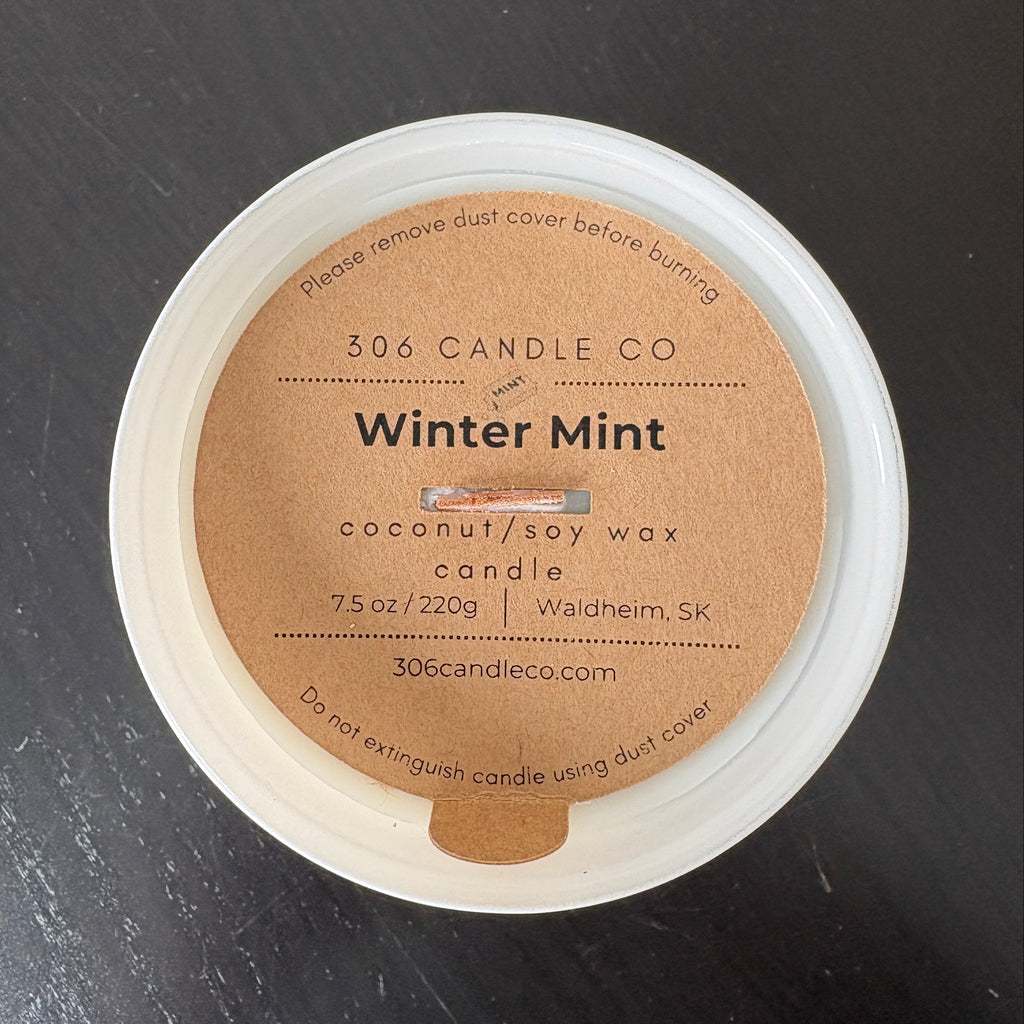 Winter Mint Candle - soy coconut wax, wood wick candle, made in Canada, white, brown, or black