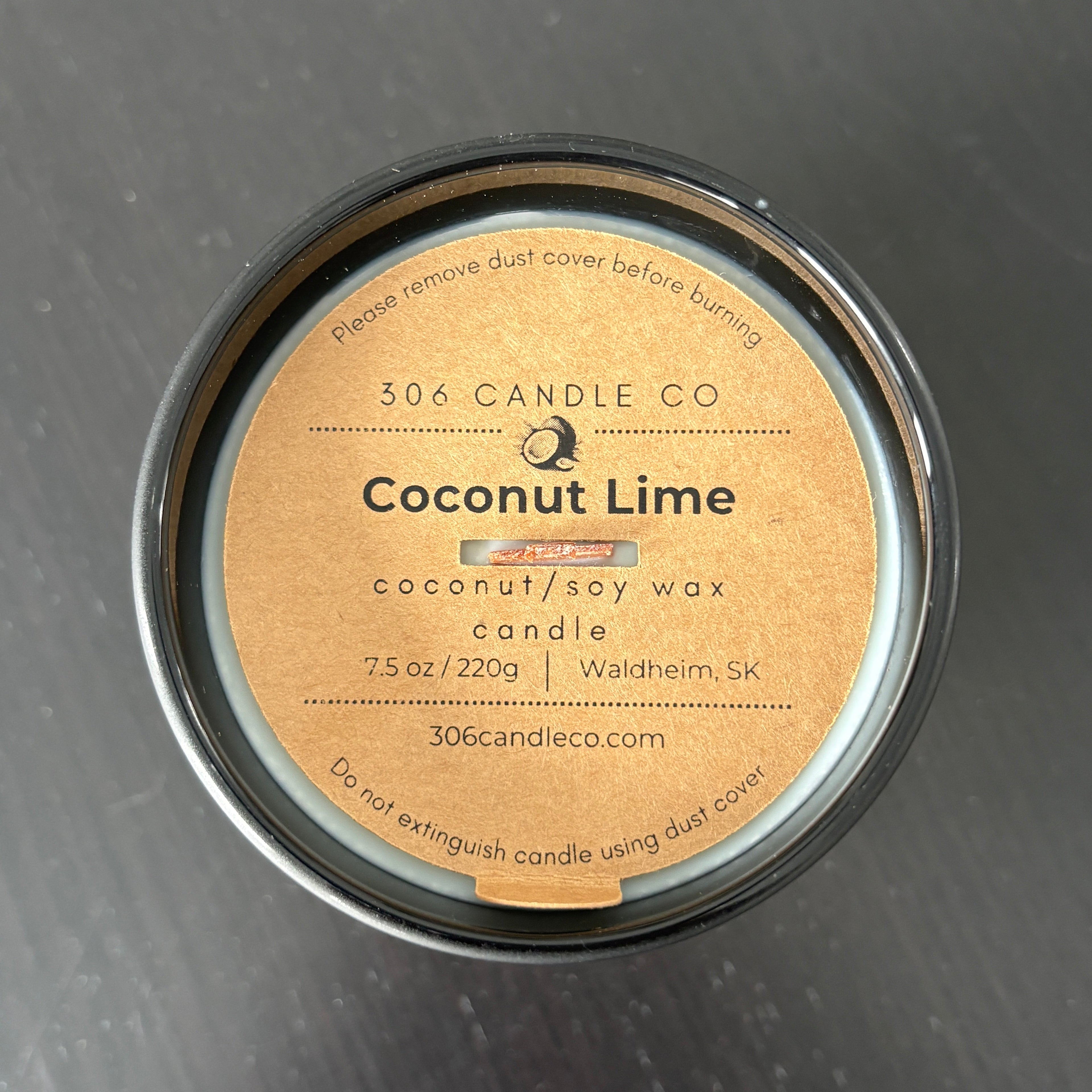 Coconut Lime Candle - soy coconut wax, wood wick candle, made in Canada, white, brown, or black