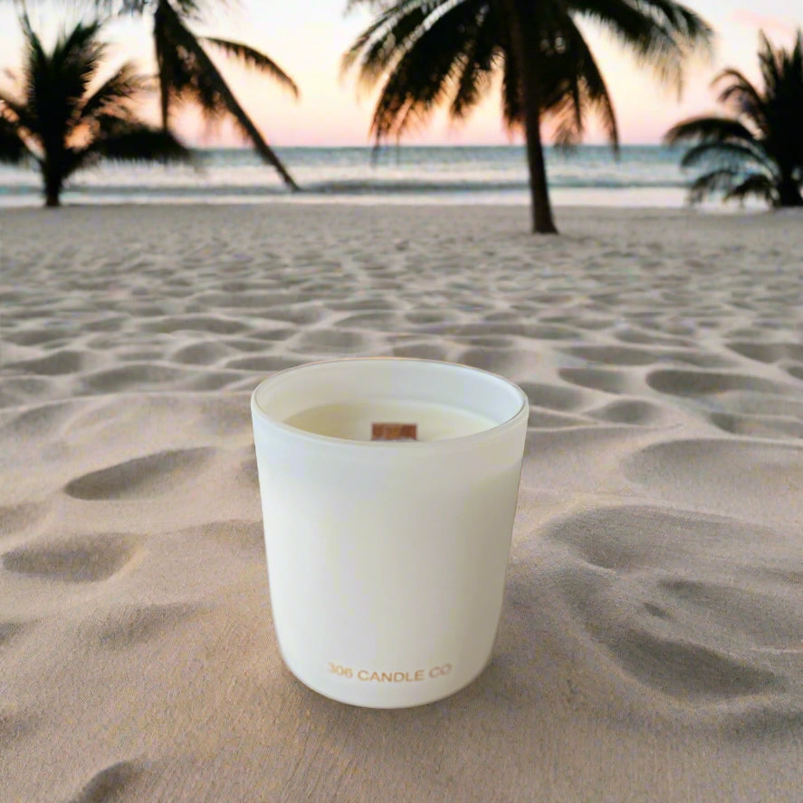 Jamaican Bay Candle - soy coconut wax, wood wick candle, made in Canada, white, brown, or black