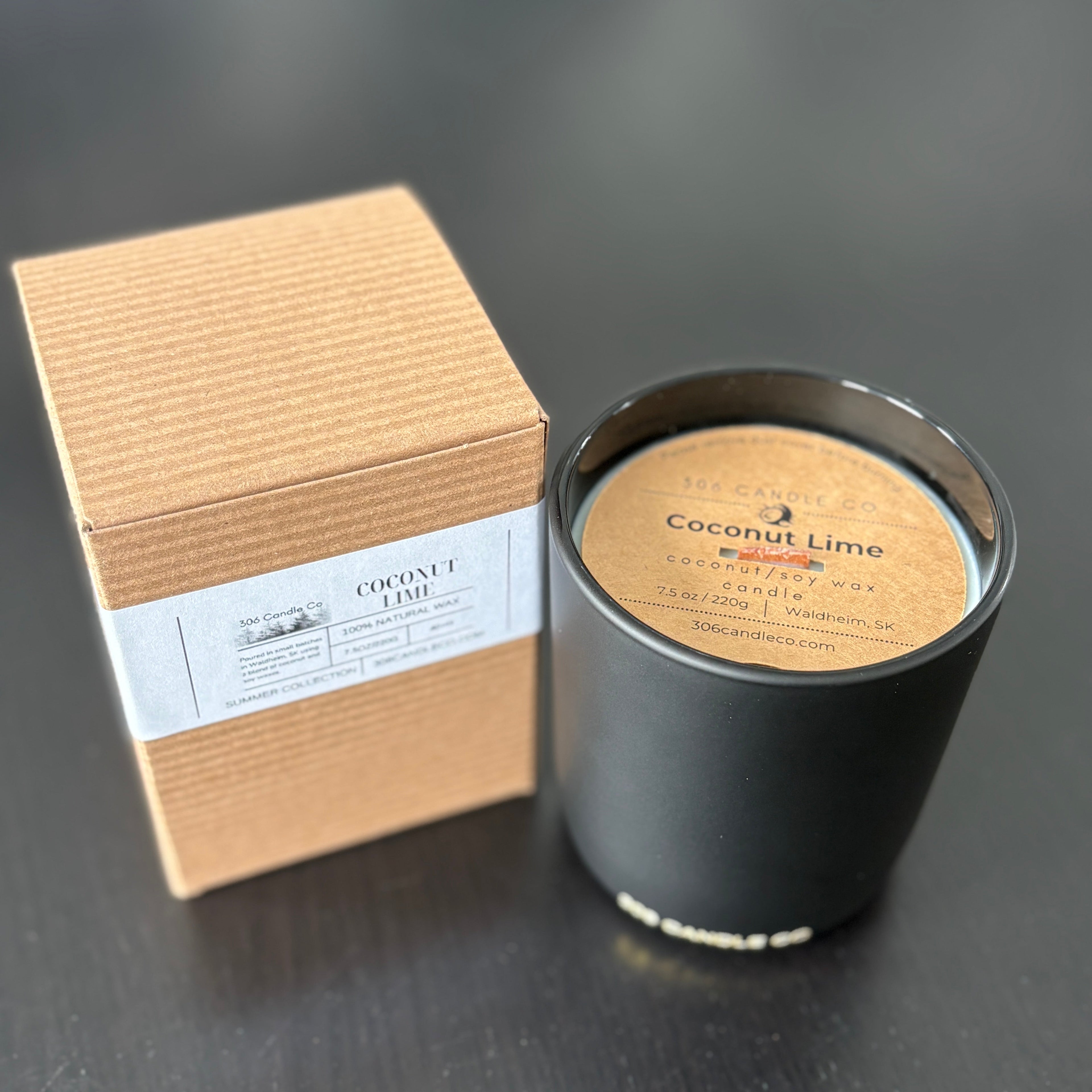 Coconut Lime Candle - soy coconut wax, wood wick candle, made in Canada, white, brown, or black