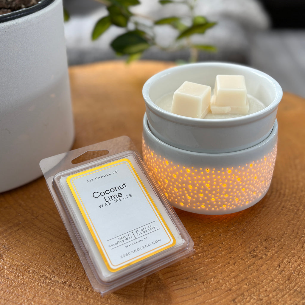 Coconut Lime Wax Melts - coconut soy wax, clean burning,  lime roses, key lime, tonka bean scents, made in Canada