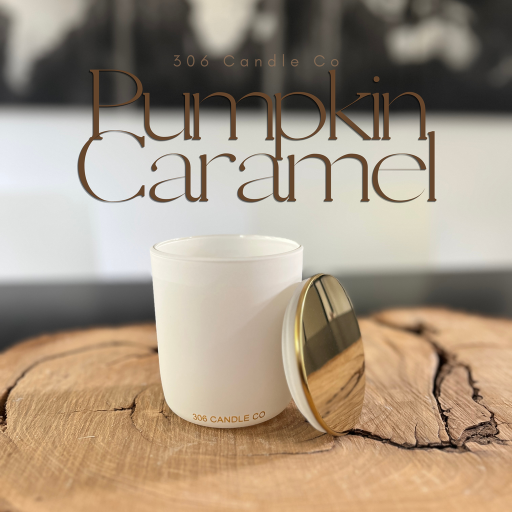 Pumpkin Caramel Candle - soy coconut wax, wood wick candle, made in Canada, white, brown, or black