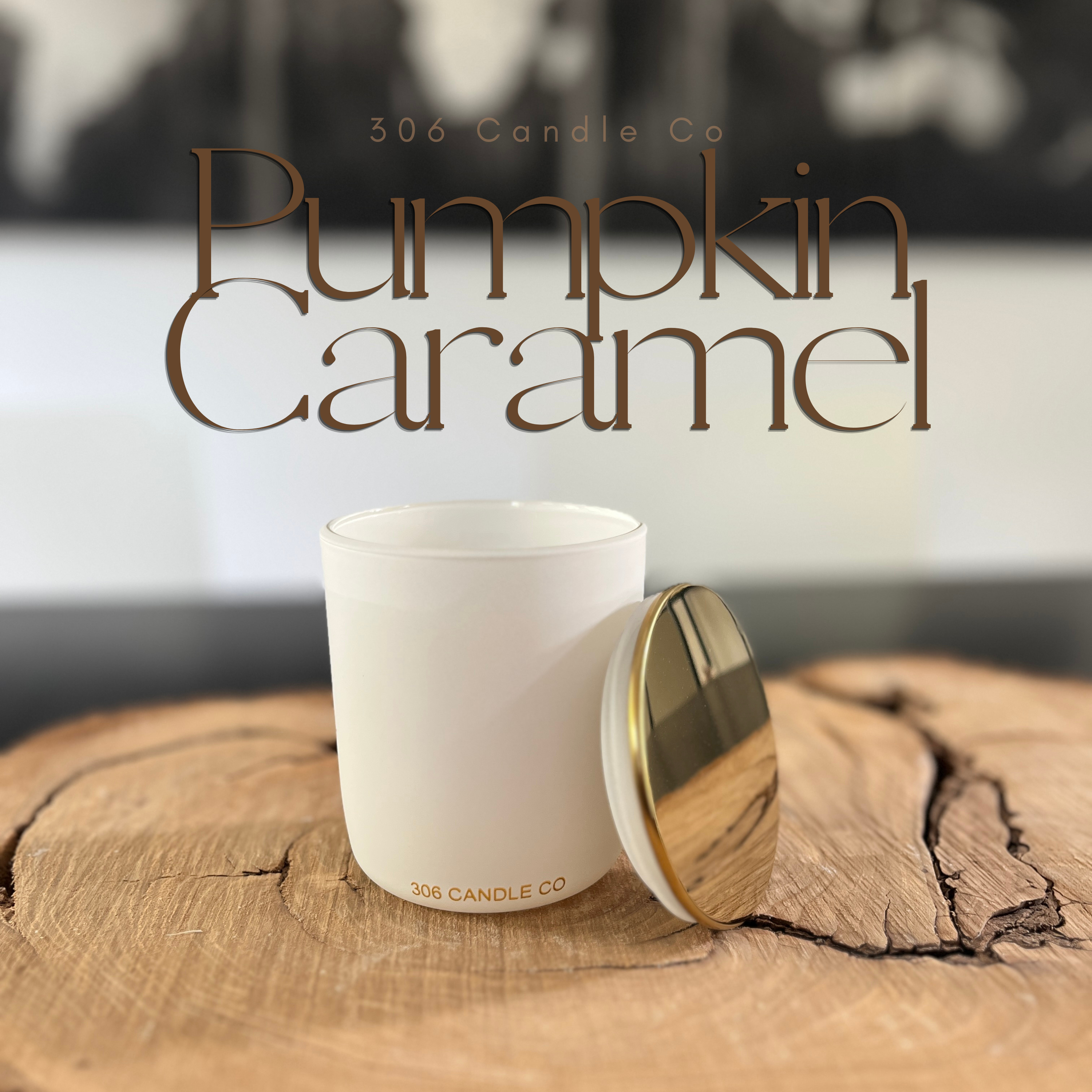 Pumpkin Caramel Candle - soy coconut wax, wood wick candle, made in Canada, white, brown, or black