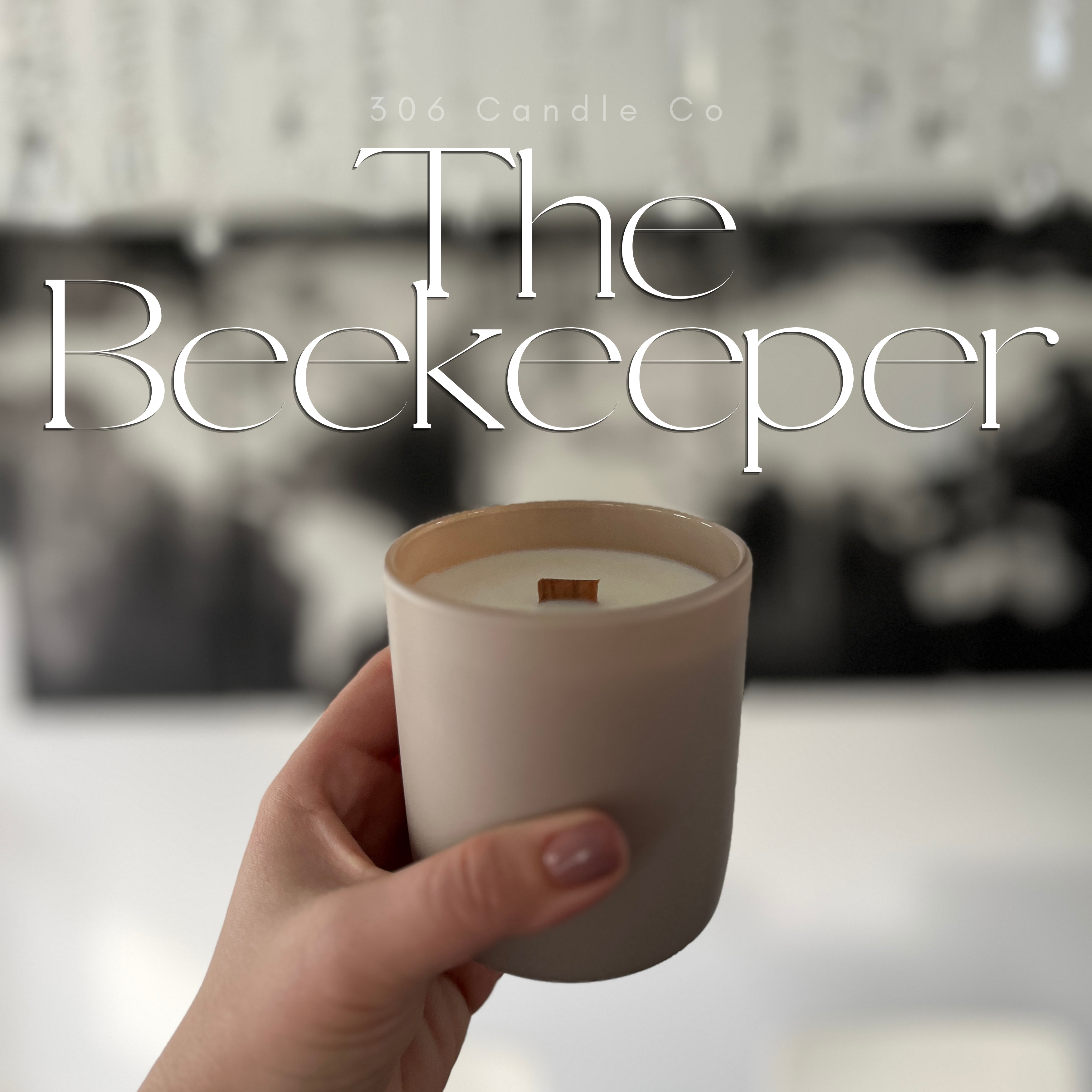 The Beekeeper Candle - soy coconut wax, wood wick candle, made in Canada, white, brown, or black