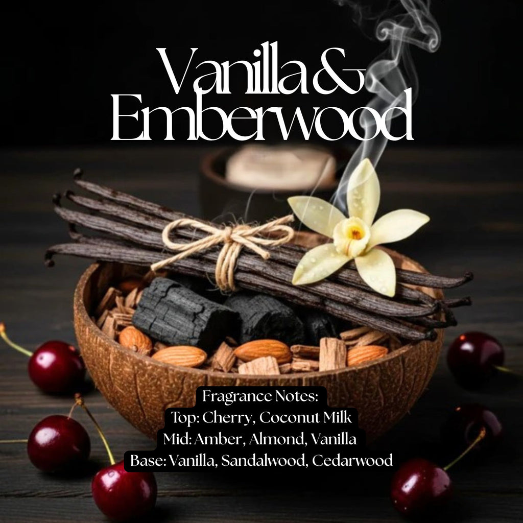 Vanilla & Emberwood - soy coconut wax, wood wick candle, made in Canada, white, brown, or black